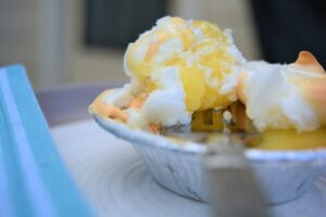 lemon meringue pie on fork