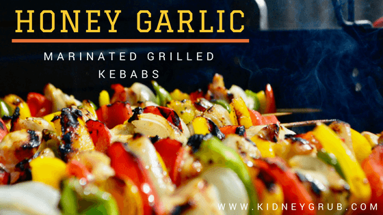 kidney friendly chicken kebabs with pepper and onion on grill