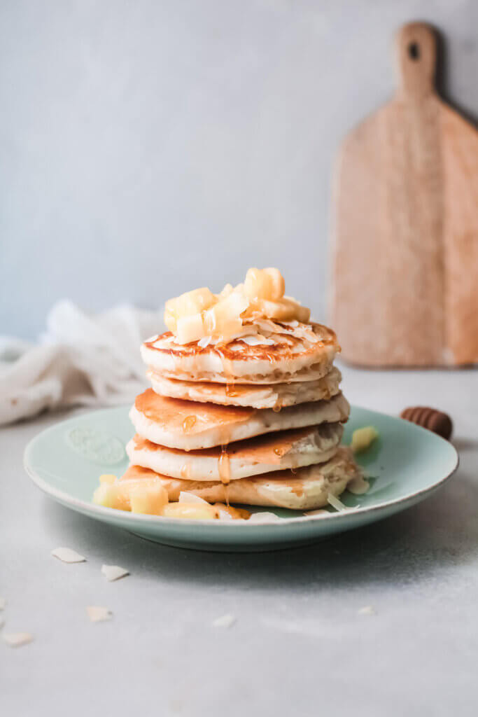 vegan coconut pancakes-CKD with wooden board