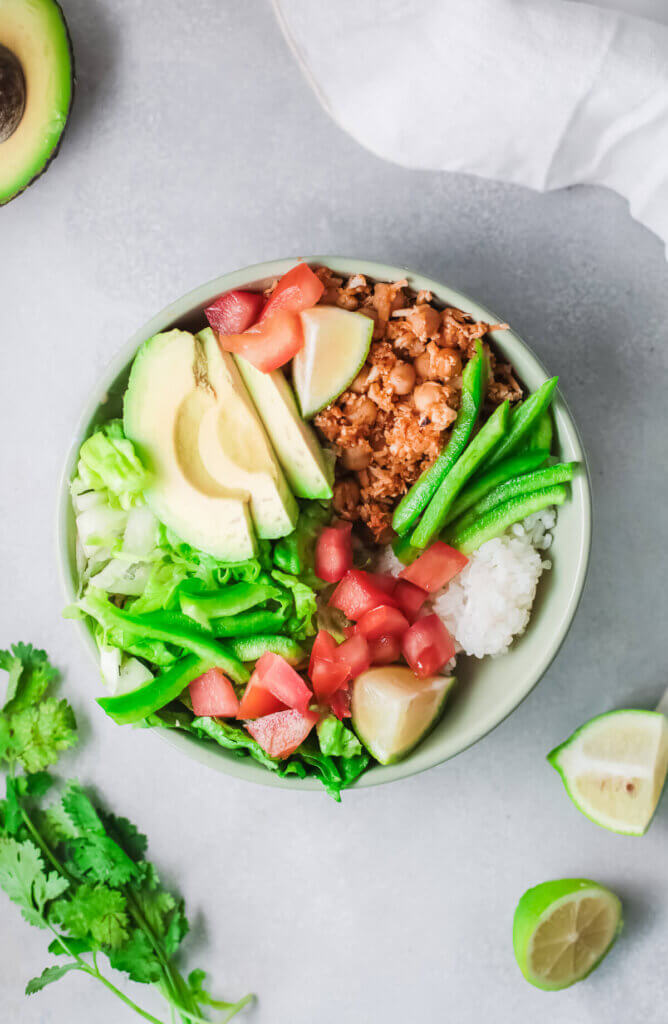 Top view vegan taco breakfast bowl-ckd