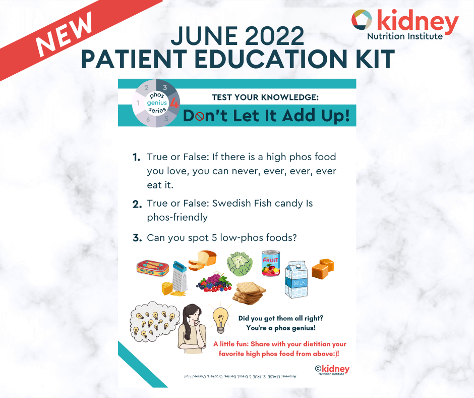 Patient worksheet with questions about sources of dietary phosphorus