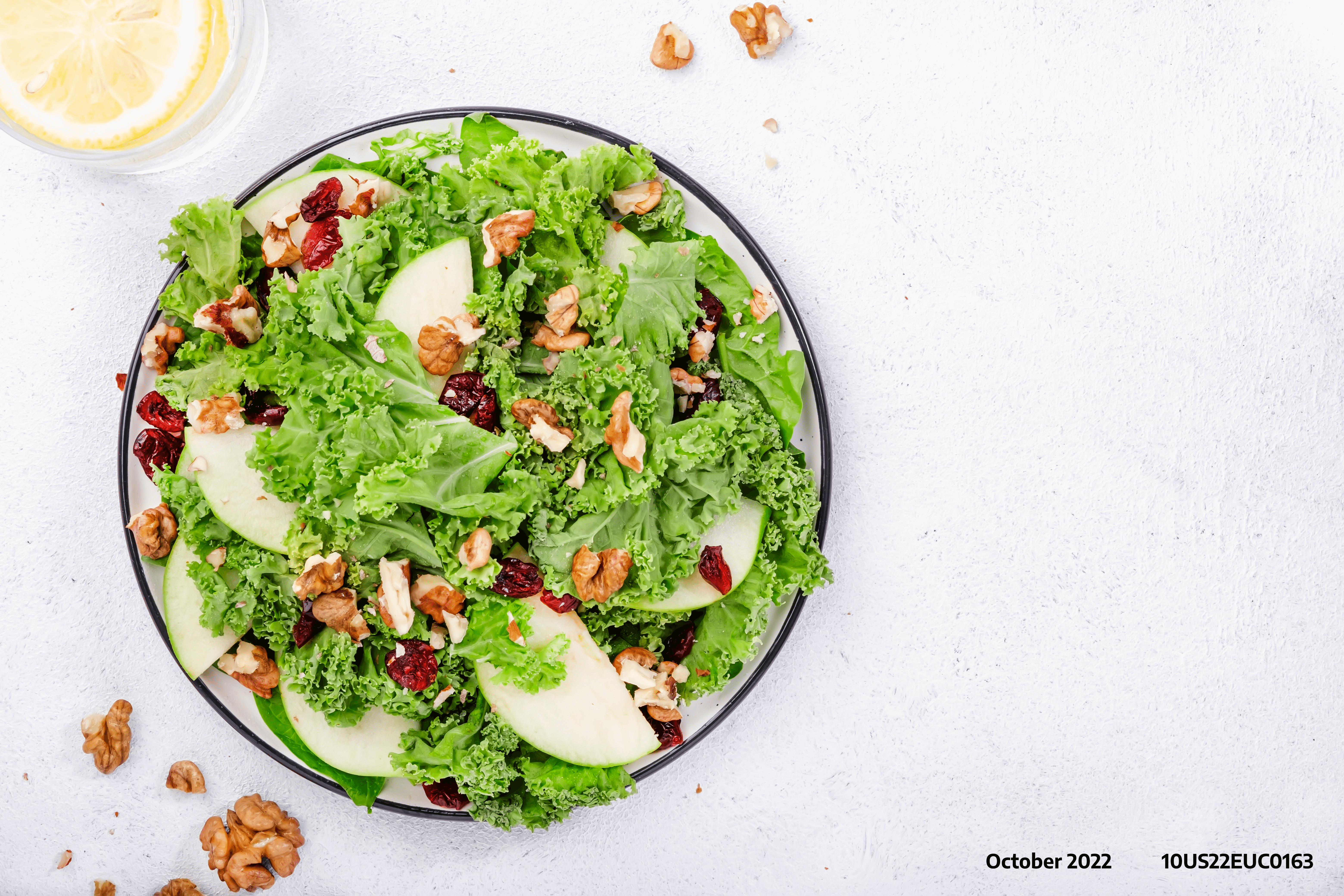 Living with PKD made enjoyable with delicious meals that the whole family will love like this plate of pear, walnut, and cranberry salad