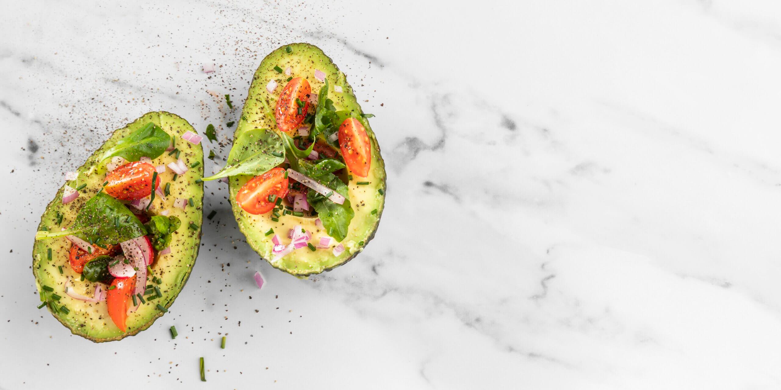 Kidney and Diabetes Friendly Diet Showing Top View Salad Stuffed in Avocado