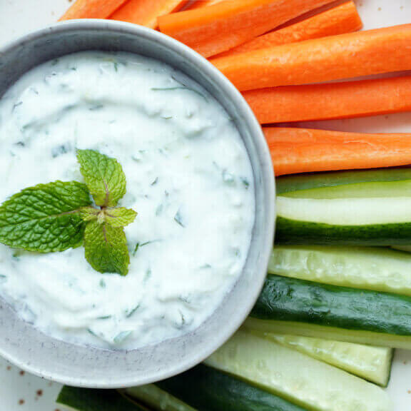 cucumber yogurt dip closeup